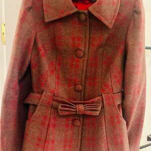 Tulle(Anthropologie)Red and Brown Plaid Coat very cute
